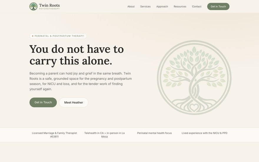 Twin Roots Psychotherapy website
